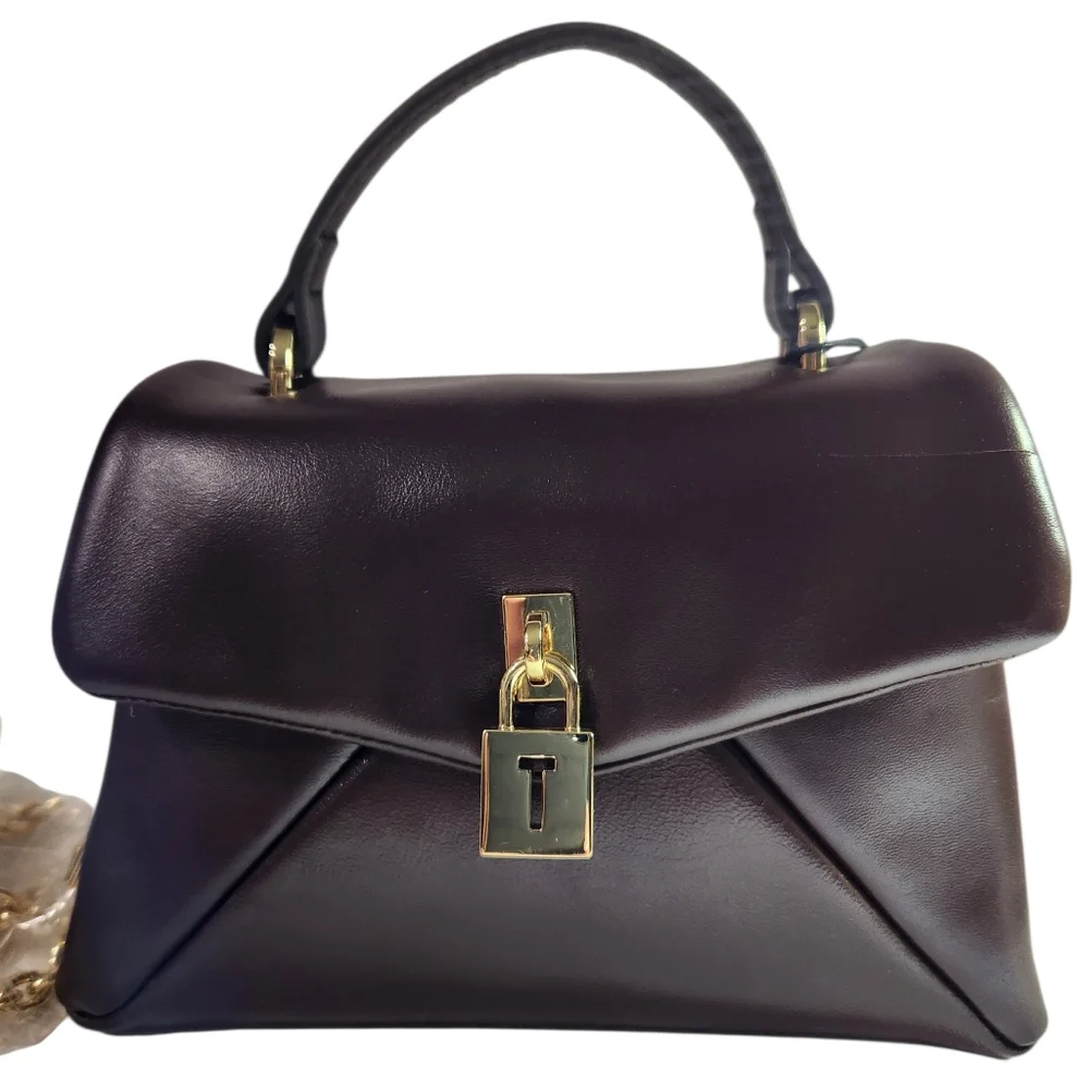 NEW! Ted Baker London Poppy Sheep Grain Leather Mini Satchel Brown w/Gold